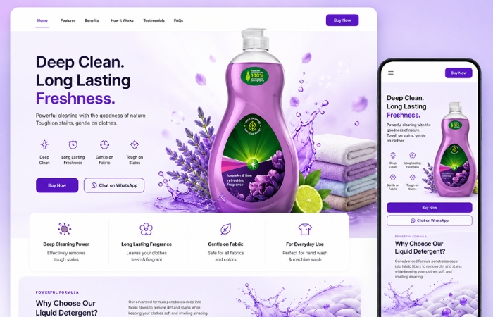 Product Landing Page for Liquid Detergent Brand