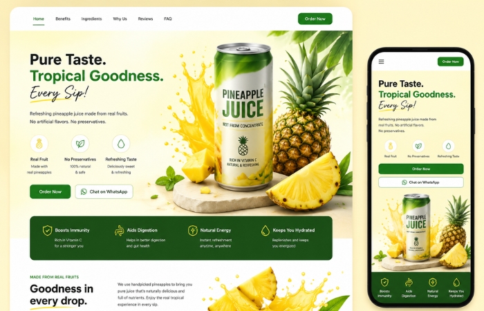 Pineapple Juice Product Landing Page Development